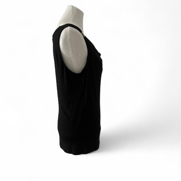 Michael Kors Black Sleeveless Top L Draped Neck Gold Hardware Chic Layering - Picture 2 of 10